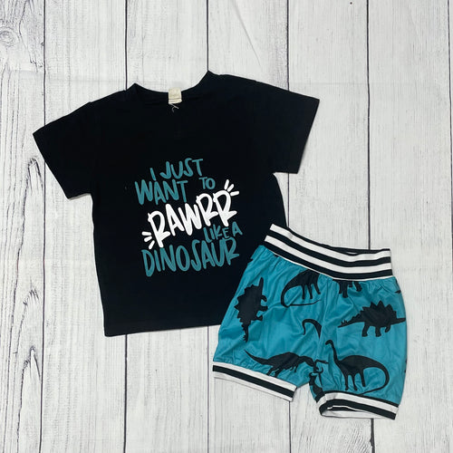 Rwar Like a Dinosaur Jogger Shorts Set