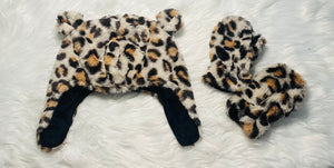 Leopard Faux Fur Hat & Mittens Set