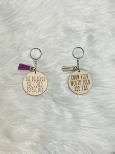 2" Circle Engraved Wooden Keychain