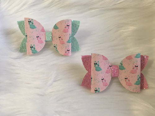 Pink & Turquoise Bunnies 4in Stacked Bow