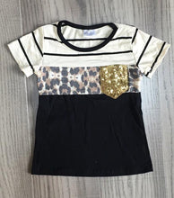 Load image into Gallery viewer, Stripe &amp; Leopard Tee with Sequin Pocket
