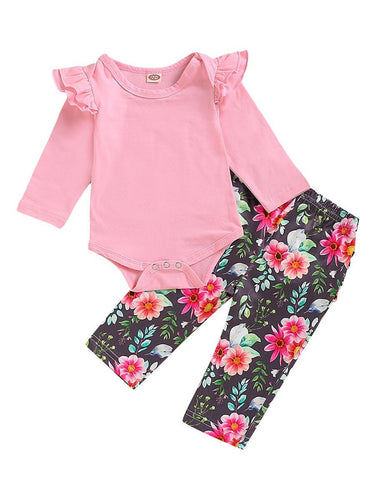 Flutter Onesie & Floral Ruffle Back Pants