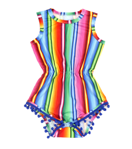 Serape Pom Trim Romper