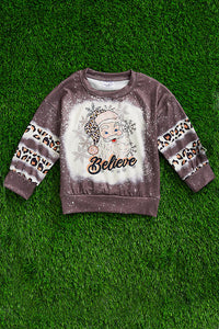 Gray Bleached & Leopard Believe Sweater
