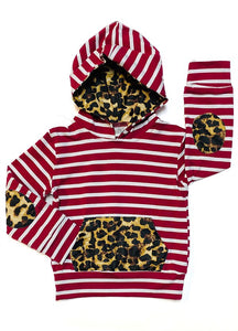 Striped Hoodie with Leopard Pocket